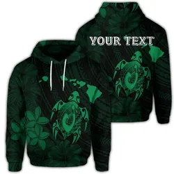 (Personalised) Hawaiian Map Turtle Plumeria Hibiscus Fish Hook Polynesian Hoodie Green