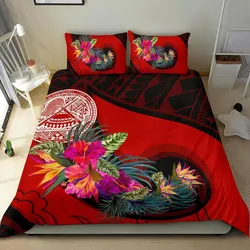 American Samoa Bedding Set - Polynesian Hook And Hibiscus (Red)
