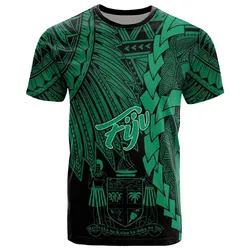 Fiji Polynesian T-Shirt - Tribal Wave Tattoo Green