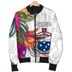 Samoa Mens Bomber Jacket - Polynesian Hibiscus White Pattern