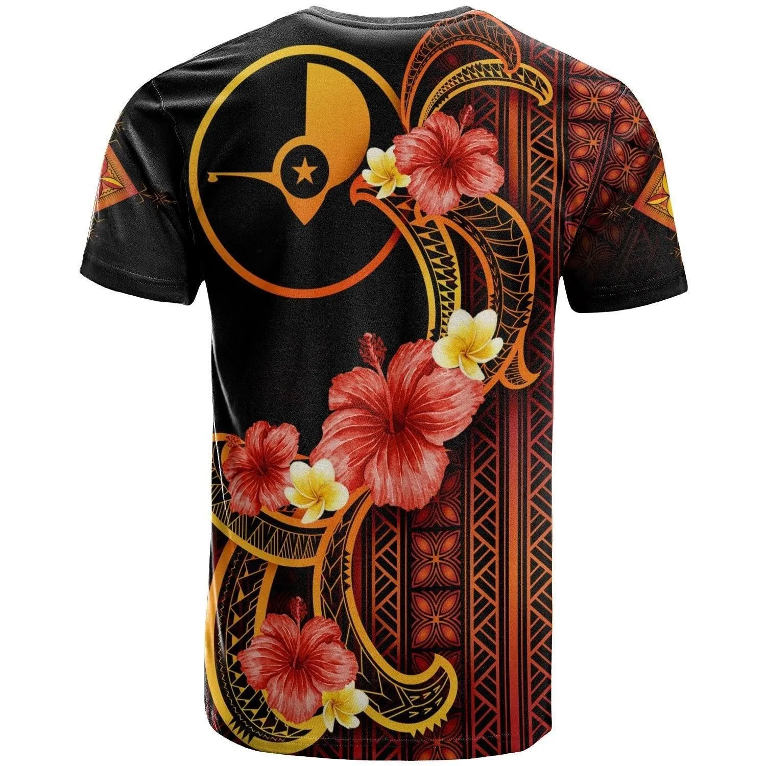 Yap T shirt - Hibiscus Plumeria Mix Tribal Leaves