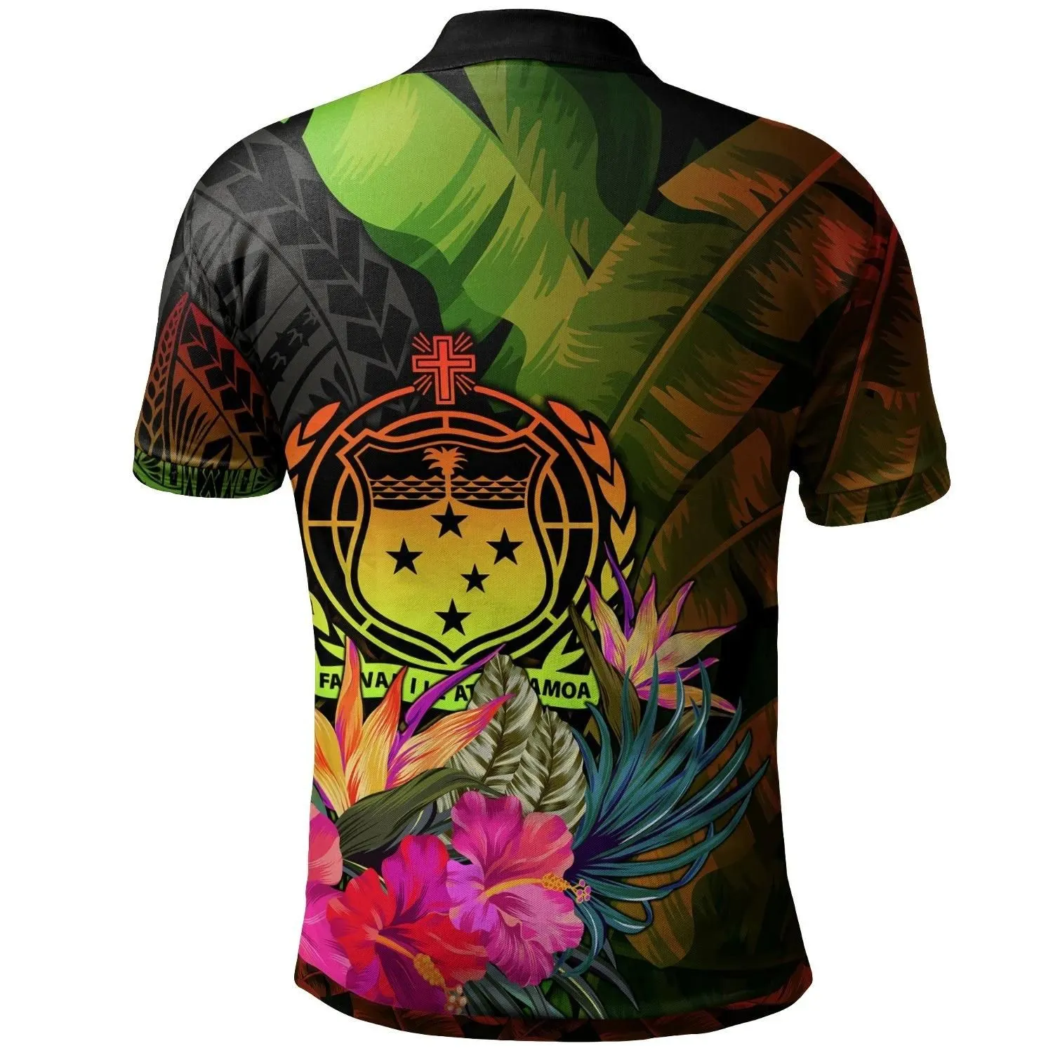 Alohawaii Shirt - Polo Shirt Samoa Polynesian Personalised Hibiscus and Banana Leaves - BN15
