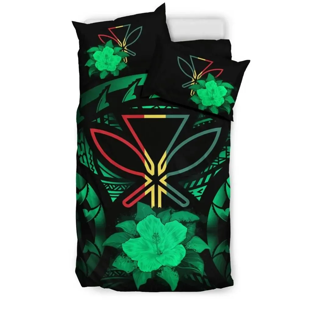 Kanaka Maoli Green Hibiscus Rising Bedding Set A02