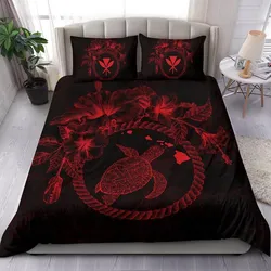 Polynesian Hawaii Bedding Set - Red Turtle Hibiscus Flower Frame Vintage