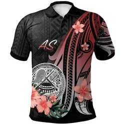 American Samoa Polo Shirt - Red Polynesian Hibiscus Pattern Style