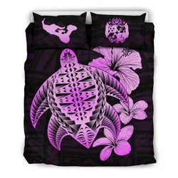 FamilyGater Bedding Set - Cover and Pillow Cases Tongan Hibiscus Plumeria Mix Polynesian Turtle Pink J1