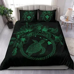Polynesian Hawaii Bedding Set - Green Turtle Hibiscus Flower Frame Vintage