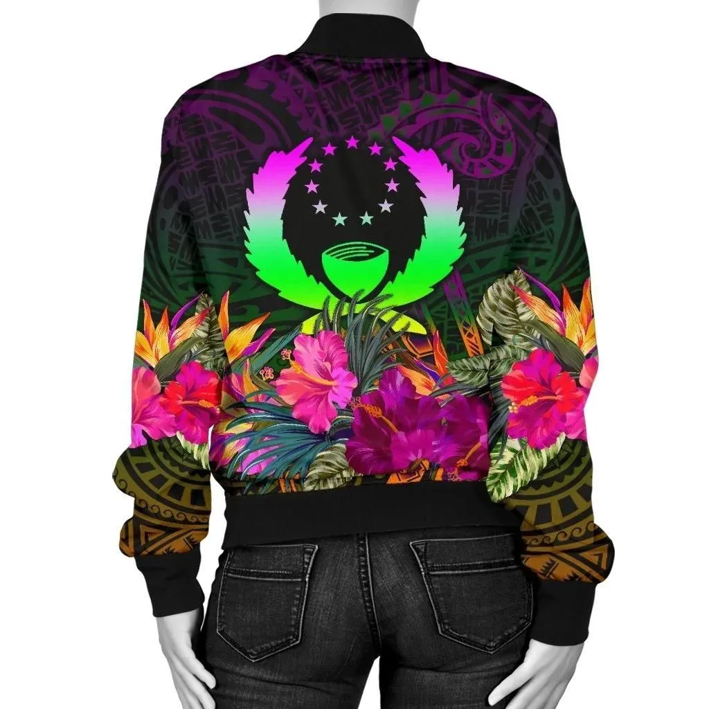 Pohnpei Women's Bomber Jacket - Summer Hibiscus - BN15