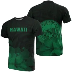 Hawaii State Hibiscus Green Polynesian T-Shirt - Floral Style - AH - J1