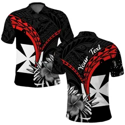 (Custom Personalised) Wallis et Futuna Polo Shirt Polynesian Pattern and Hibiscus Flowers Version Black LT13