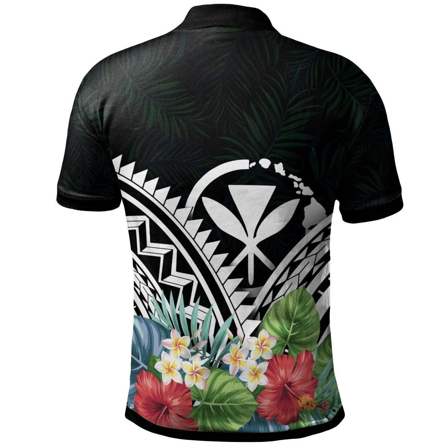 Hawaii Polo Shirt - Hawai Coat of Arms & Polynesian Tropical Flowers White