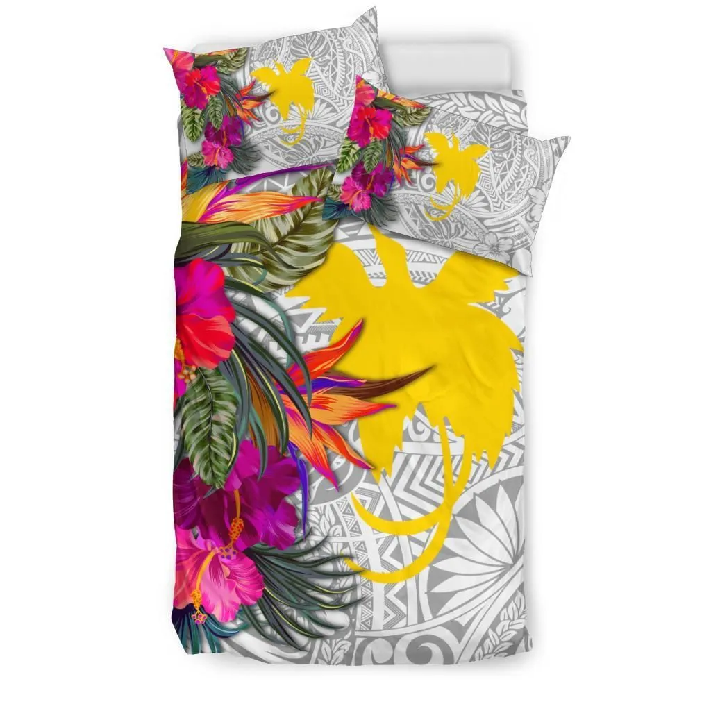 Papua New Guinea Bedding Set - Hibiscus Polynesian Pattern White Version
