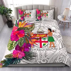 Fiji Bedding Set - Hibiscus Polynesian Pattern White Version