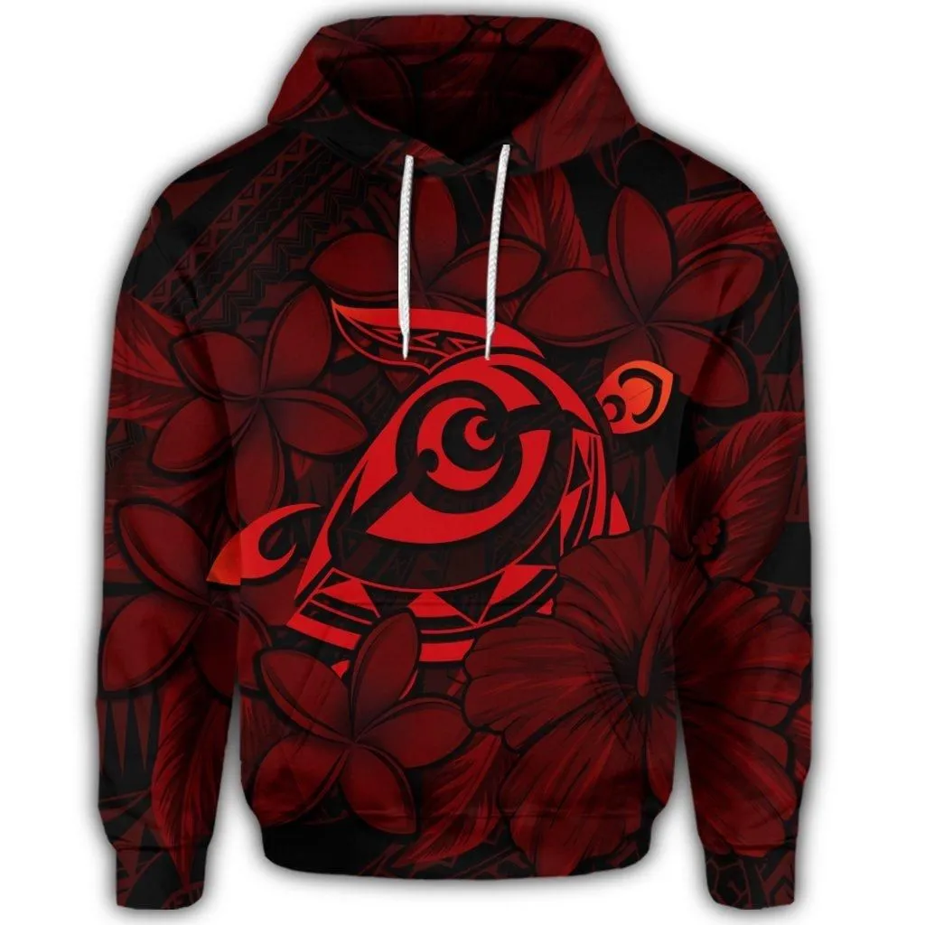 Hawaiian Turtle Hibiscus Plumeria Kanaka Polynesian Hoodie Red - Soft Style