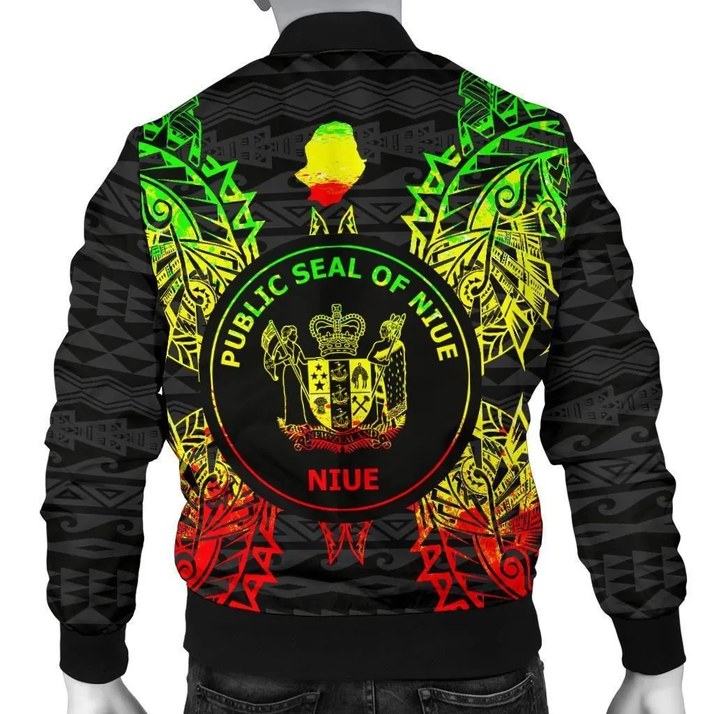 Niue Polynesian Mens Bomber Jacket Map Reggae