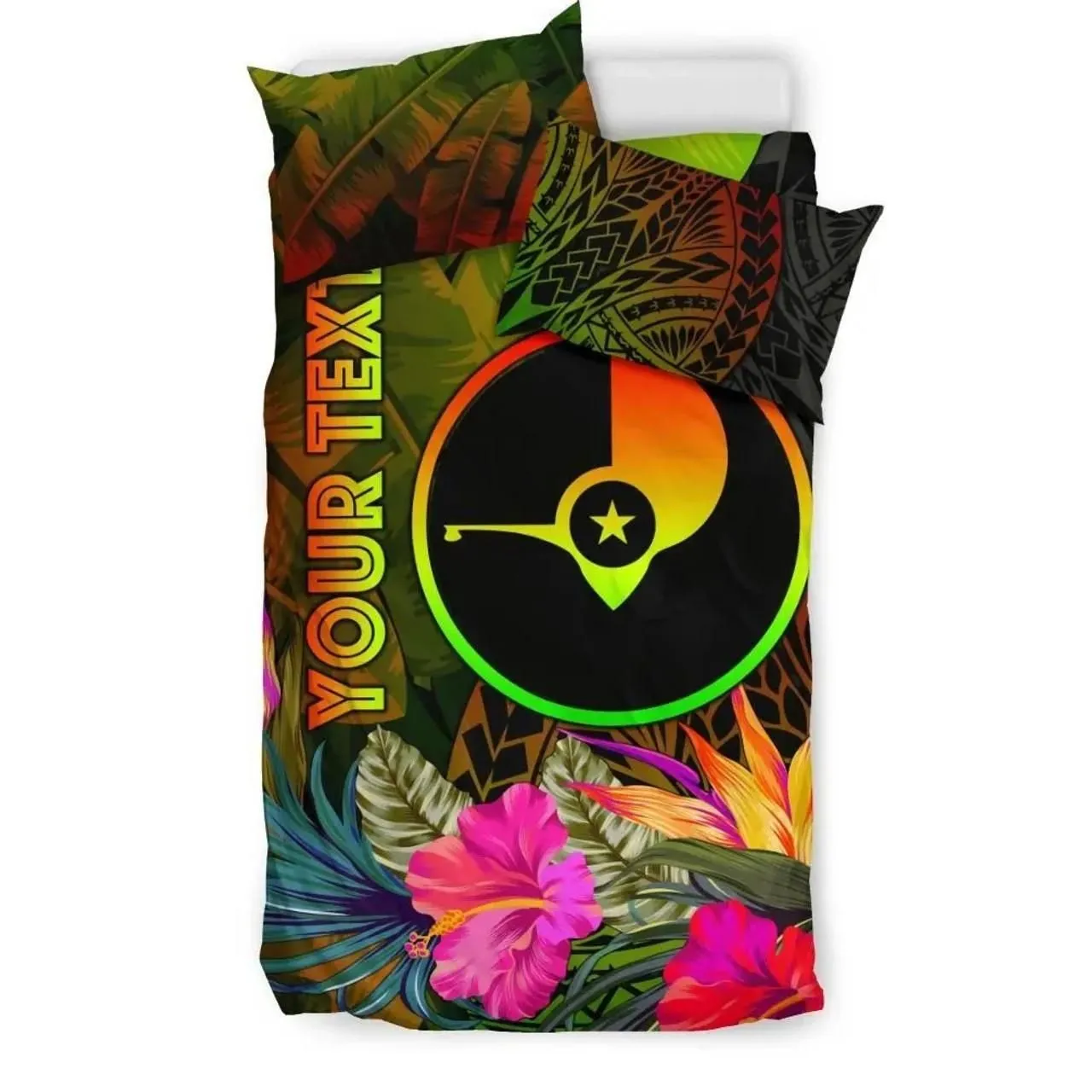 Yap Polynesian Personalised Bedding Set - Hibiscus And Banana Leaves