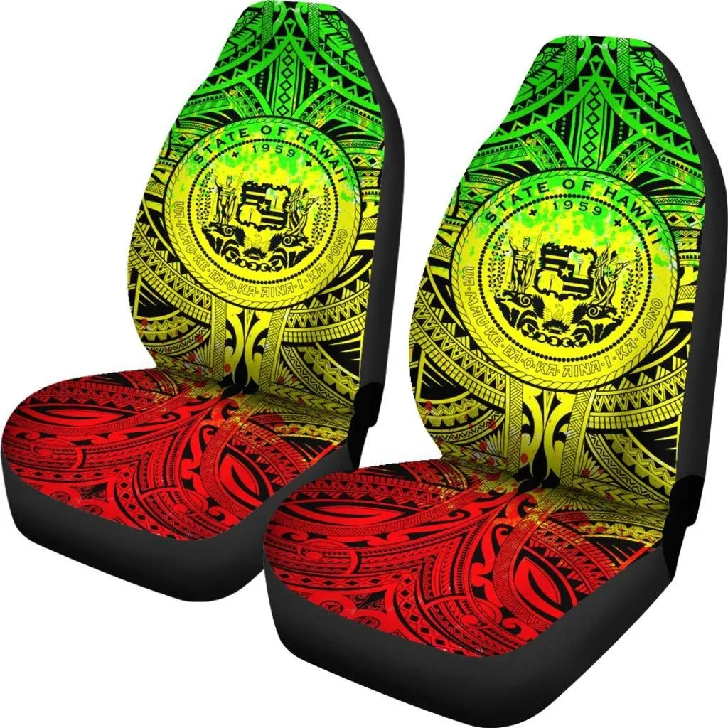 Hawaii Car Seat Covers - Polynesian Tattoo & Coat Of Arm Hawaii