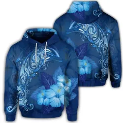 Alohawaii Hoodie - Hawaiian Dolphin Hibiscus Tropic Blue Polynesian Hoodie - AH - J4R