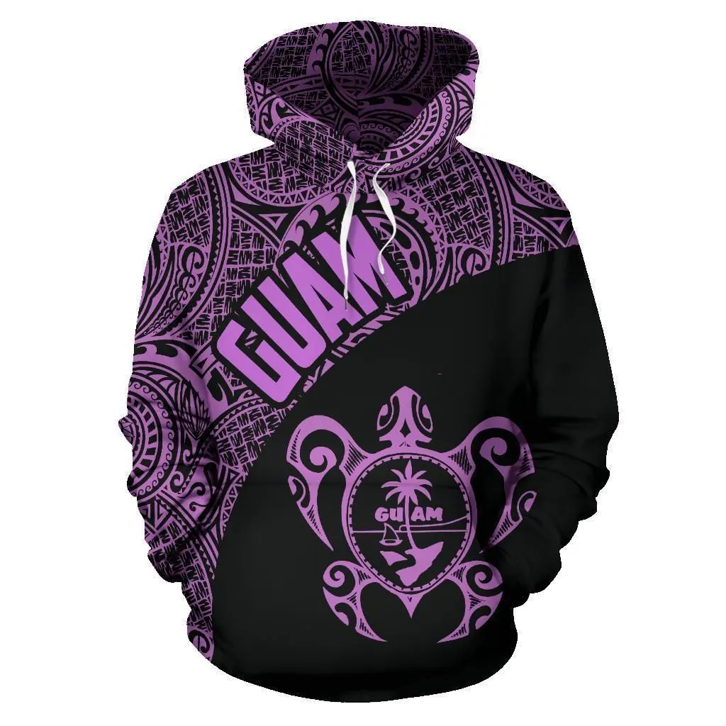 Guam Zip - Up Hoodie - Guam Coat Of Arm in Turtle Polynesian Tattoo Purple