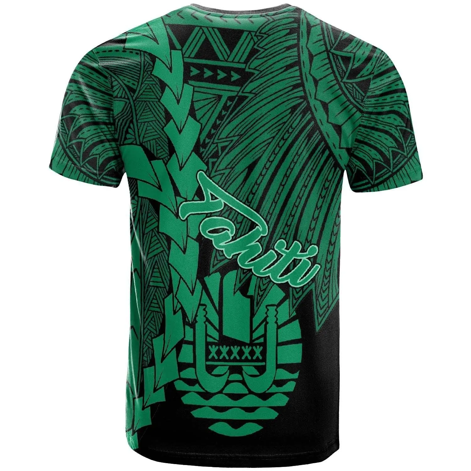 Tahiti Polynesian T-Shirt - Tribal Wave Tattoo Green