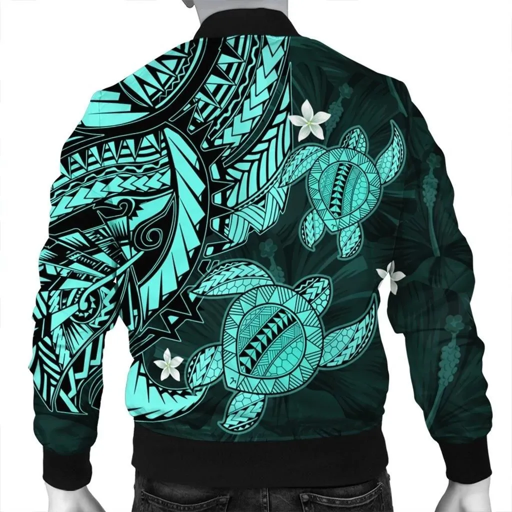 Alohawaii Jacket - Hawaii Polynesian Turtle Hibiscus Bomber Jacket - Turquoise - AH - J4R