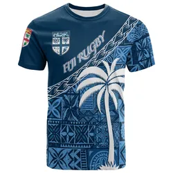 (Custom Personalize) Tapa Pattern with Palm Tree Fiji Rugby T Shirt LT7