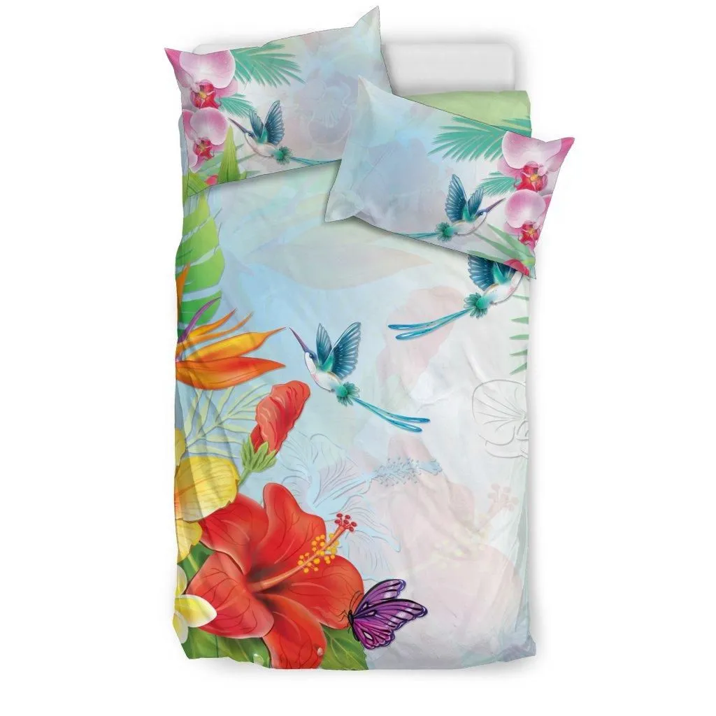 Hawaiian Orchids Strelitzia Hibiscus Plumeria Hummingbirds Polynesian Bedding Set