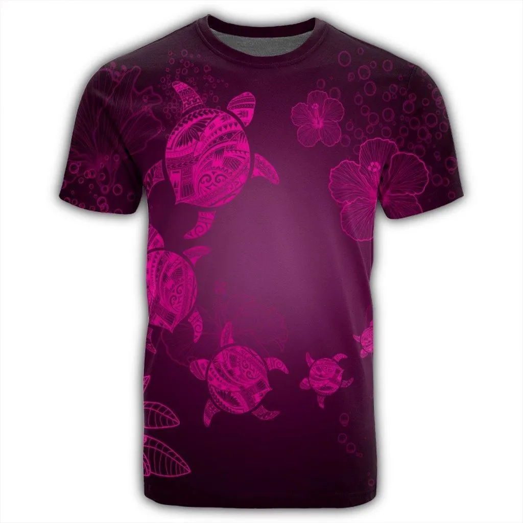 Hawaiian Plumeria Hibiscus Turtle Under Sea Polynesian T-Shirt Pink AH