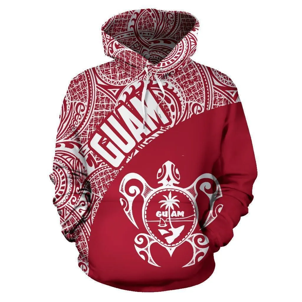 Guam Hoodie - Guam Coat Of Arm in Turtle Polynesian Tattoo Red White