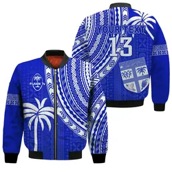 (Custom Text and Number) Fiji Rugby Sevens Bomber Jacket Fijian 7s Tapa Polynesian Blue Ver.02 LT13