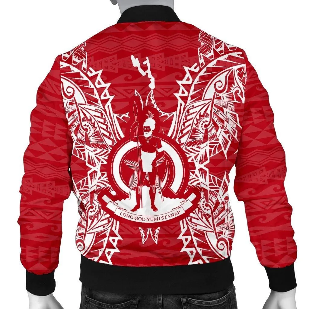 Vanuatu Polynesian Mens Bomber Jacket Map Red White