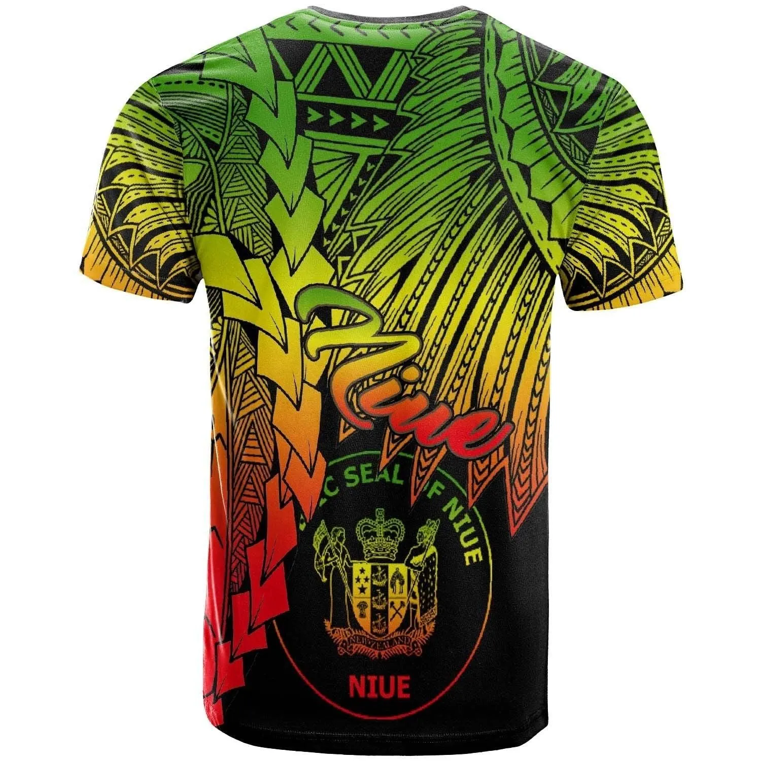 Niue Polynesian Custom Personalised T shirt - Tribal Wave Tattoo Reggae