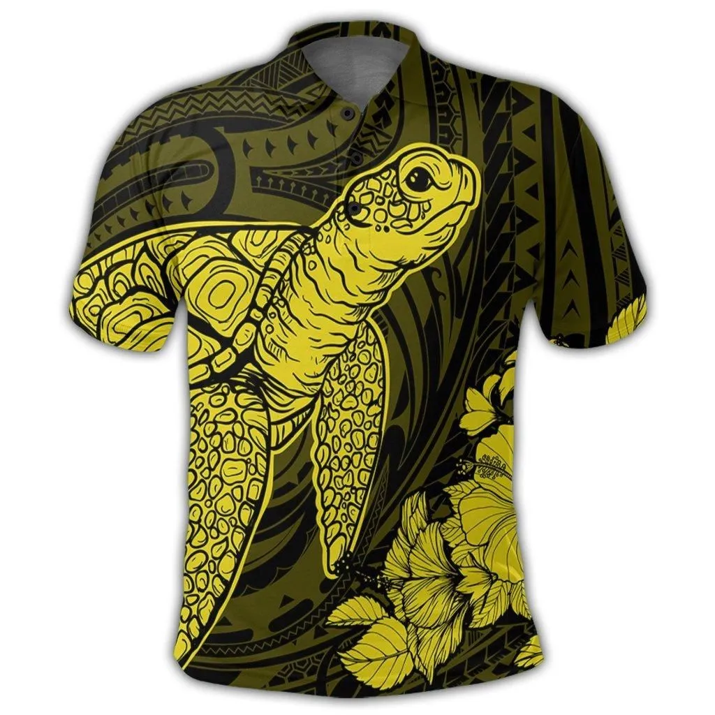 Hawaiian Hibiscus Memory Turtle Polynesian Polo Shirt Yellow - AH