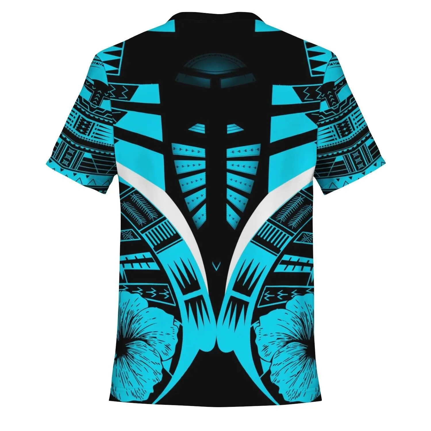 Polynesian Tattoo T Shirt Hibiscus Blue K7