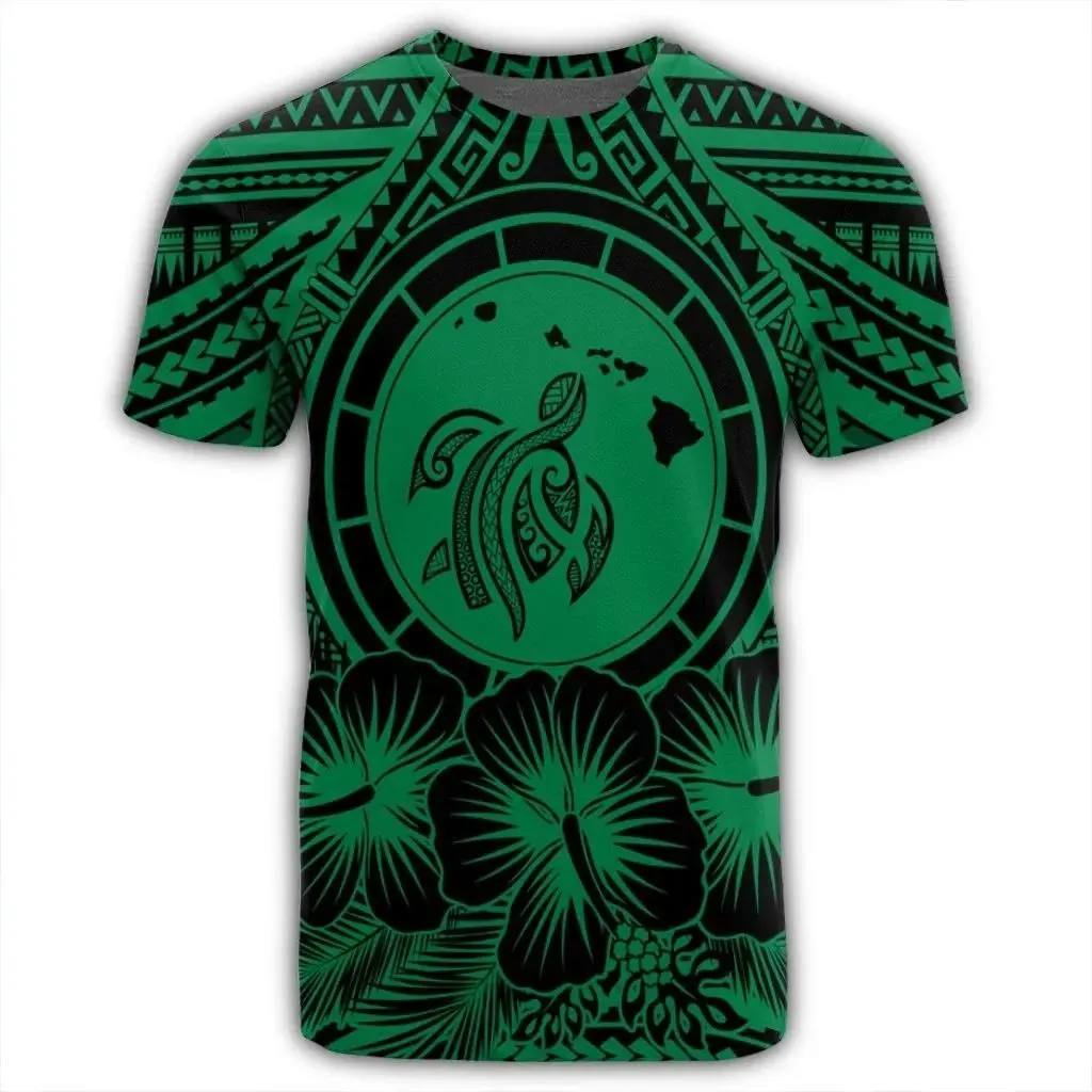 Alohawaii Tee - Hawaiian Map Honu Hibiscus Tropic Green Polynesian T-shirt AH - JGR