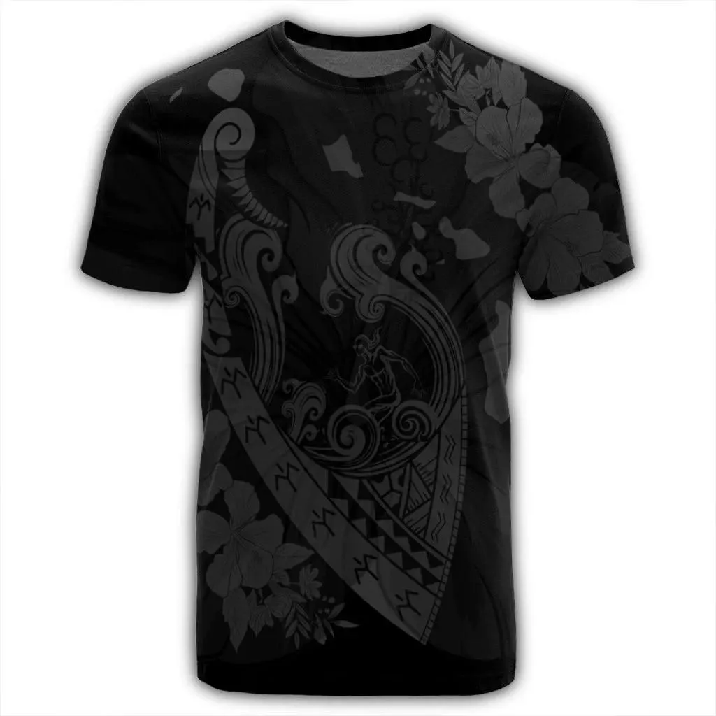 Alohawaii Tee - Hawaiian Fish Hook Hibiscus Banzai Surfing Polynesian T-Shirt Grey - AH - J5R