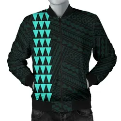 FamilyGaterJacket - Hawaii Kakau Polynesian Kanaka Map Men's Bomber Jacket - Turquoise - AH - J6