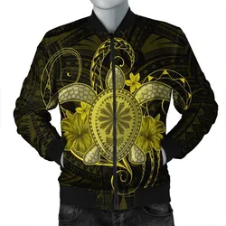 Hawaii Turtle Hibiscus Polynesian Bomber Jacket - Full Style - Yellow