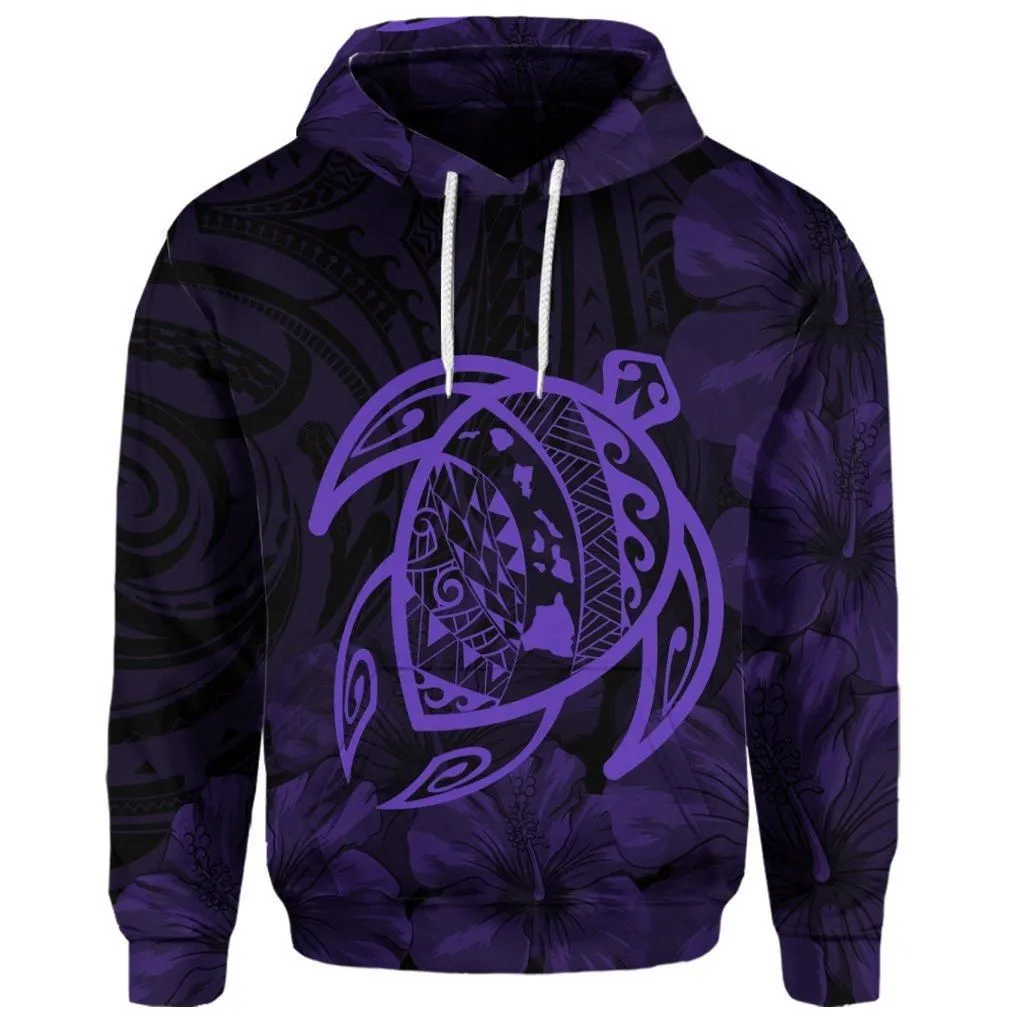 (Personalised) Hawaiian Map Turtle Kanaka Hibiscus Polynesian Hoodie - Purple - AH
