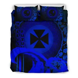Wallis And Futuna Bedding Set - Hibiscus And Wave Blue K7