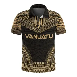 Vanuatu Polo Shirt - Vanuatu Coat Of Arms Polynesian Chief Tattoo Gold Version