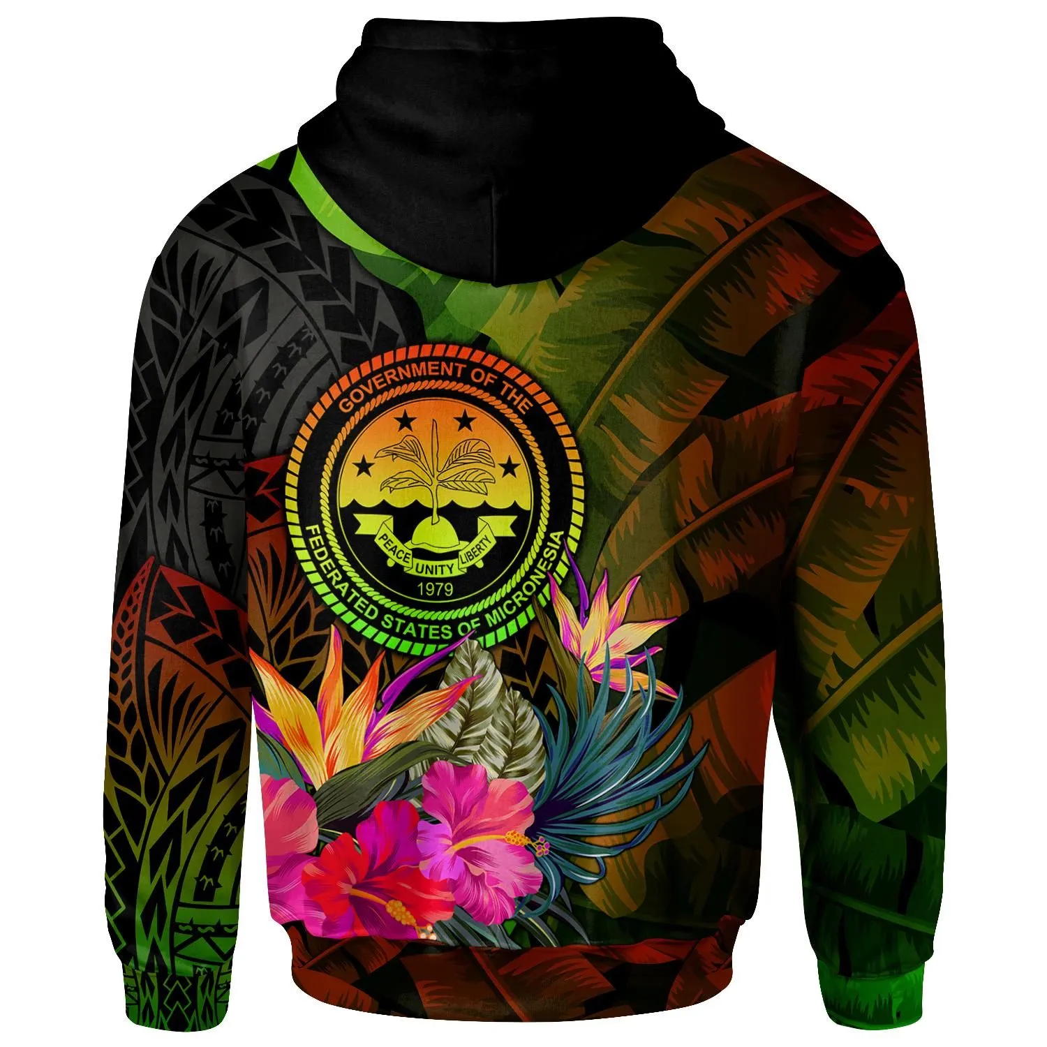 Federated States of Micronesia Polynesian Personalised Hoodie- Hibiscus and Banana Leaves