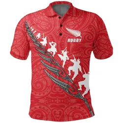 Polynesian Pride Polo Shirt - Rugby Haka Fern Polo Shirt Red