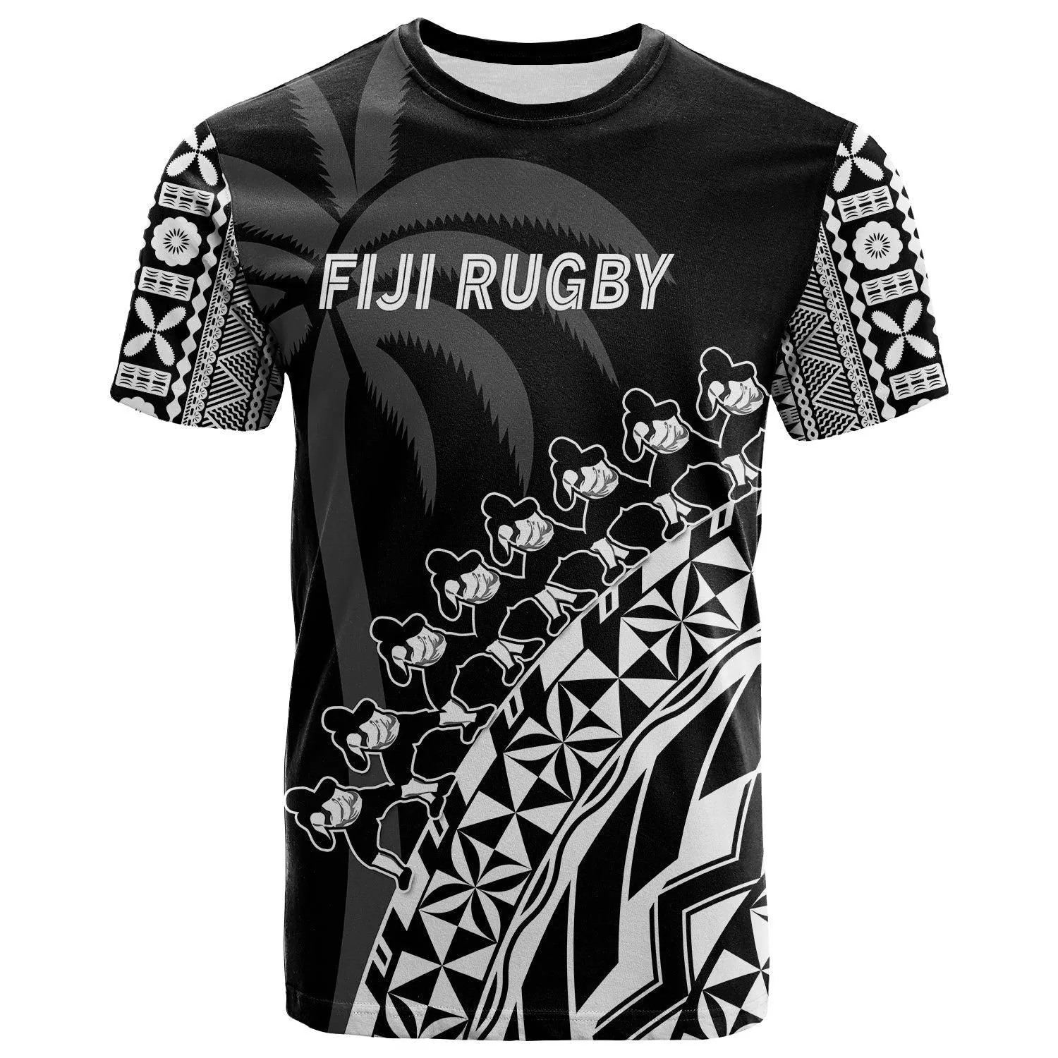 Custom Text And Number Fiji Rugby T Shirt Fijian Cibi Dance Tapa Pattern Black LT14