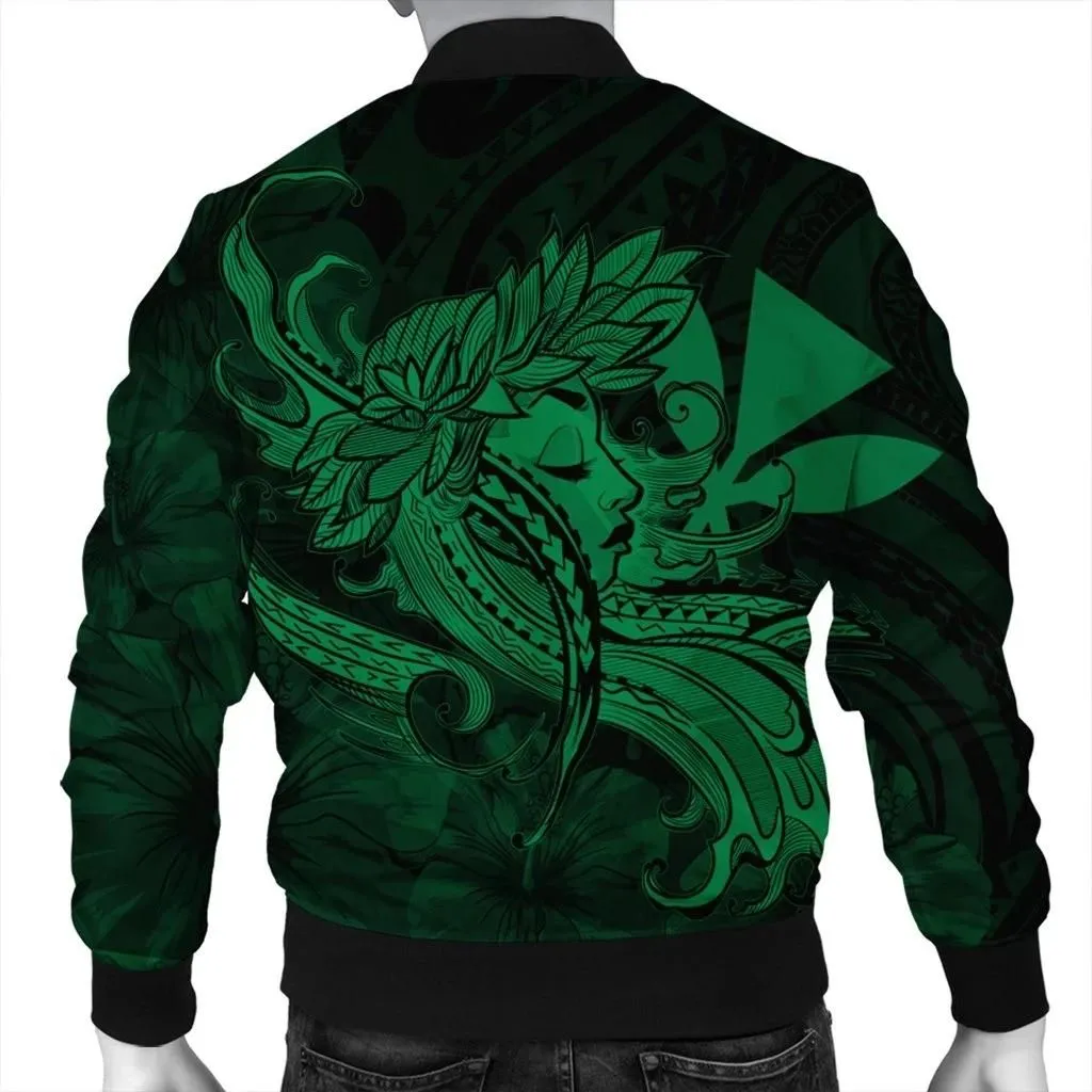 Alohawaii Jacket - Hawaiian Map Hula Girl Hibiscus Kanaka Polynesian Bomber Jacket - Green - AH - J4R
