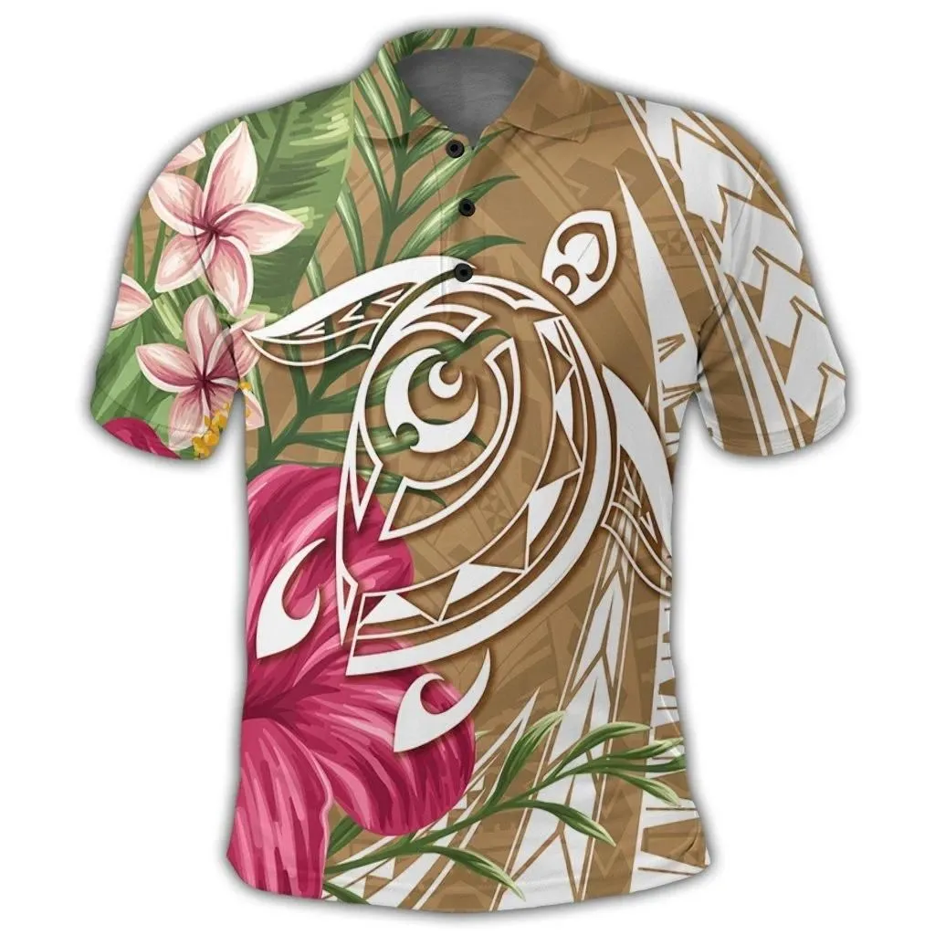 Alohawaii Shirt - Hawaii Polynesian Turtle Tropical Hibiscus Plumeria Polo Shirt - Gold - AH - J4R