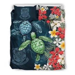 FamilyGater Bedding Set - Cover and Pillow Cases Tuvalu - Sea Turtle Tropical Hibiscus And Plumeria A24