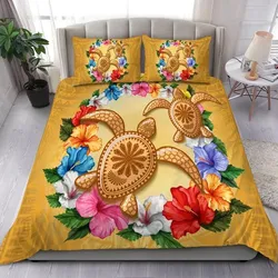 Alohawaii Home Set - Hawaii Turtle Hibiscus Wreath Polynesian Bedding Set - Crown Style - AH - JA