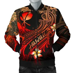 Hawaii Polynesian Mens Bomber Jacket - Plumeria Flowers And Waves