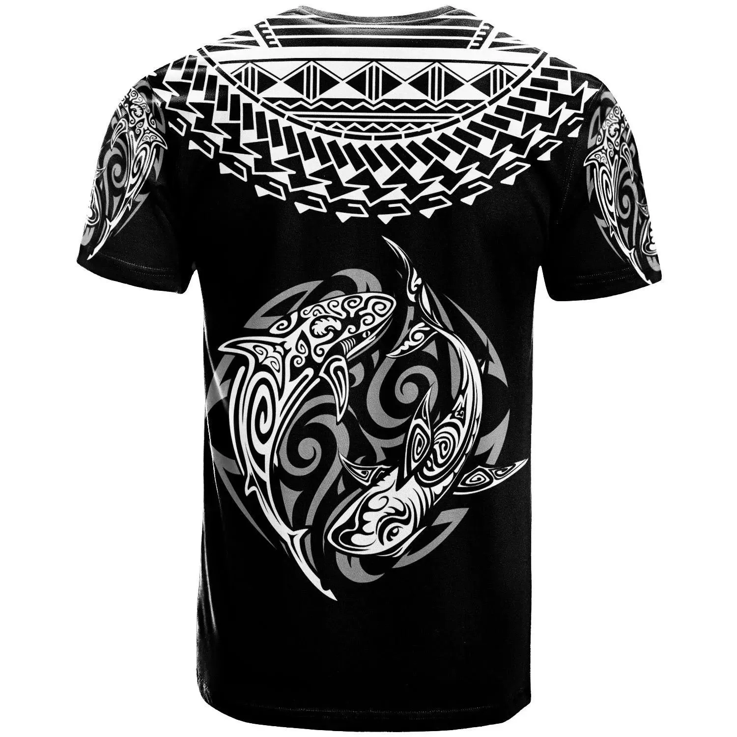 Polynesian T-Shirt - Polynesian Shark Tattoo White Black Color - BN20